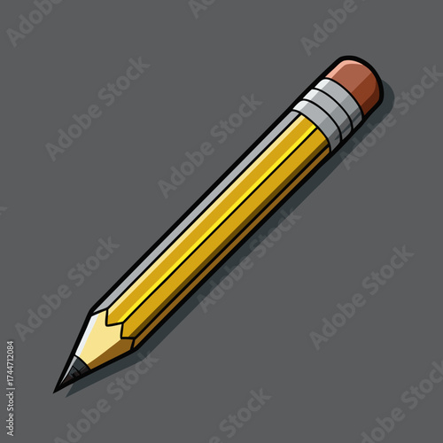 Classic yellow pencil with eraser on a gray background