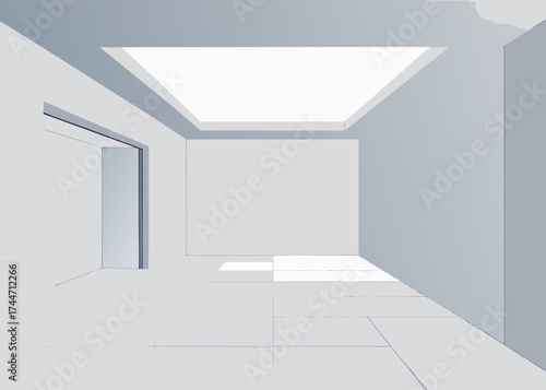 Modern interior design with skylight and recessed lighting