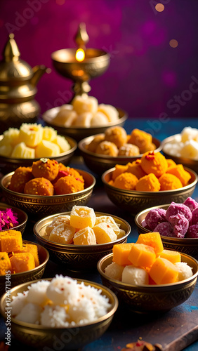 A Festive Spread of Traditional Indian Sweets and Desserts.