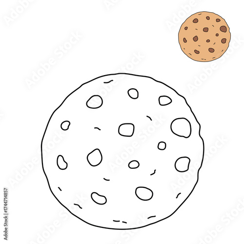 Cookies with chocochip coloring page for kids in flat style vector illustration