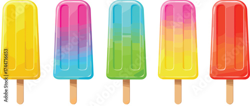 Colorful gradient popsicle illustration, abstract ice cream vector art, vibrant summer dessert design, creative frozen treat pattern, bright rainbow popsicles, modern digital artwork for stock