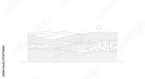 Abstract rural landscape illustration showcasing serenity and timeless beauty