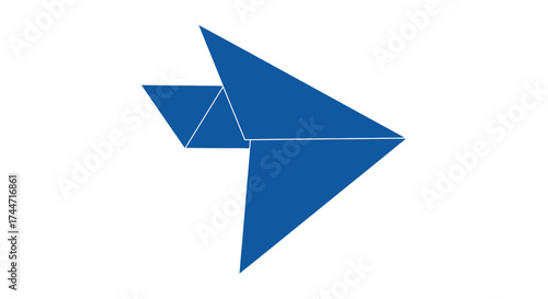 Contemporary blue origami bird on white background symbolizing freedom, growth and forward motion