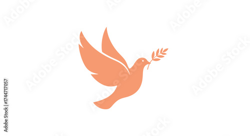 Elegant dove with olive branch illustration symbolizing peace and serenity on a white canvas