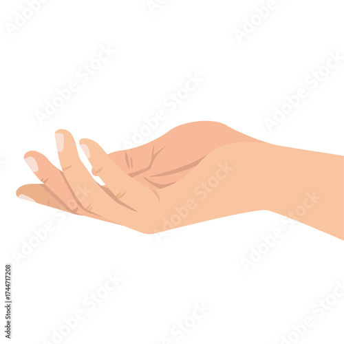 Open hand gesture vector illustration — realistic human hand facing up, symbol of giving, receiving, and kindness in minimal flat design

