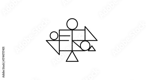 Geometric composition featuring circles triangles and squares in a balanced arrangement minimal