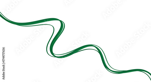 Green winding lines with movement on a pure white background ideal for design element
