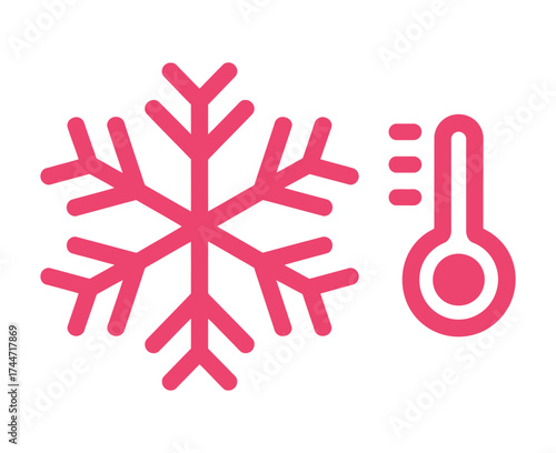 Pink snowflake and thermometer icons representing cold weather and low temperatures