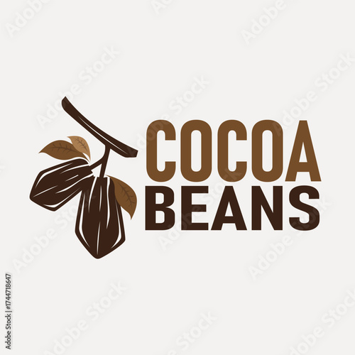 simple concept of cocoa bean logo, old vintage design and symbol of plantation plant and beverage template, illustration of brand product symbol and poster template