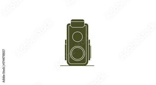 Stylized vintage camera icon rendered with a simple design suitable for various applications