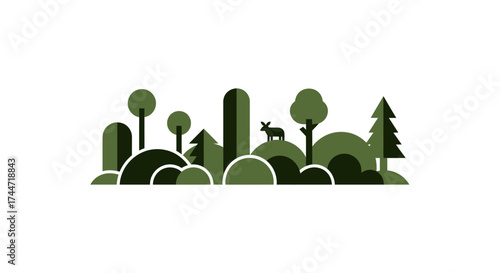 Stylized woodland scene with deer silhouette embodying simplicity and serenity