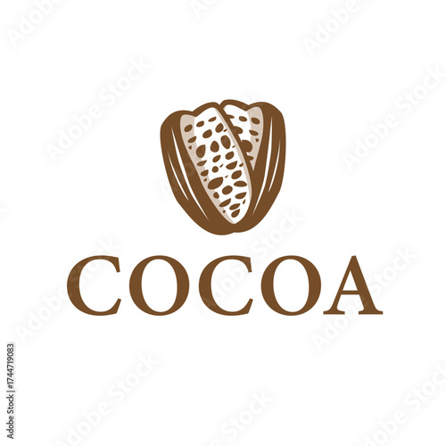 simple concept of cocoa bean logo, old vintage design and symbol of plantation plant and beverage template, illustration of brand product symbol and poster template