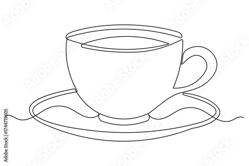 Coffee and cups continuous single line drawing in simple minimalist form
