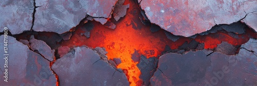 Volcanic Lava Crack Revealing Glowing Magma Beneath Cracked Surface of Hardened Earth During Active Geological Processes