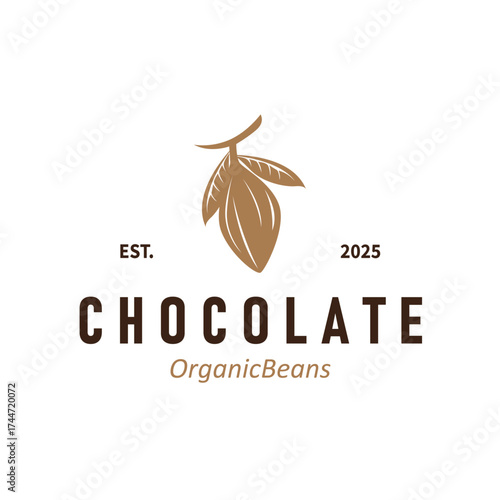 simple concept of cocoa bean logo, old vintage design and symbol of plantation plant and beverage template, illustration of brand product symbol and poster template