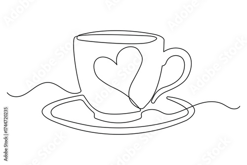  Continuous one line minimalist drawing of coffee and cups symbol