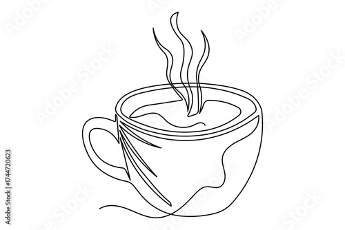 Minimal coffee and cups continuous one line drawing isolated on white