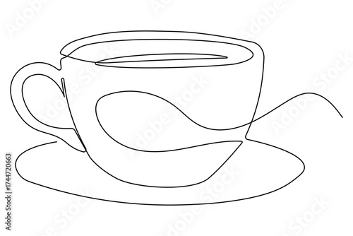 Minimal line art of coffee and cups continuous outline illustration
