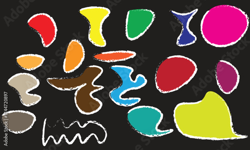 Vibrant Abstract Shapes with Rough Brushstroke Edges on a Dark, Textured Background, Expressive Modern Art