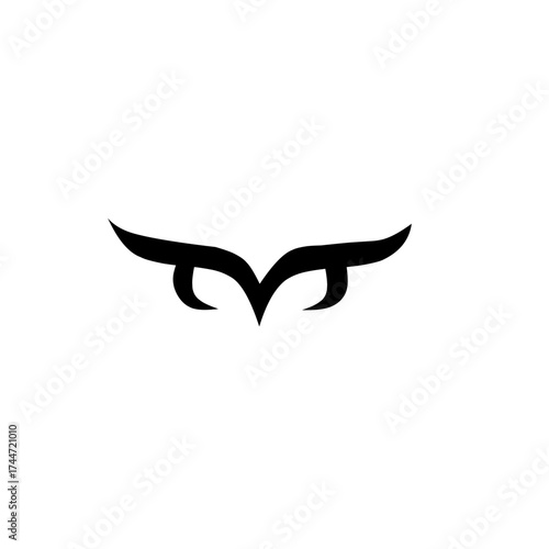 A stylized black silhouette of an owl's eyes and brow forming a fierce, minimalist mask shape. Represents wisdom, nocturnal, security, or gaming.
