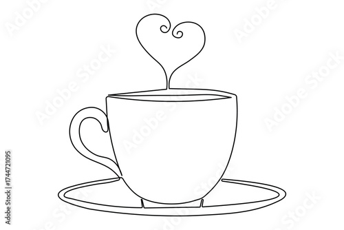 Minimalist style coffee and cups continuous one line art outline design