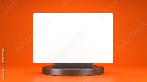 Stunning Orange Backdrop Showcasing Large Blank White Sign on Elegant Pedestal