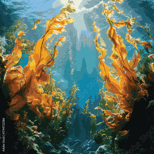Vibrant underwater scene with colorful kelp forests.    high resolution   for isolate image