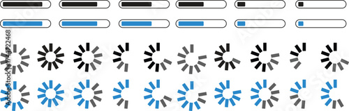 Loading Progress Bar and Spinner Icons Vector Set
