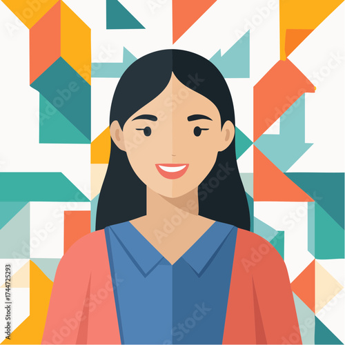 Eclectic collage portrait of a young woman with trendy paper composition