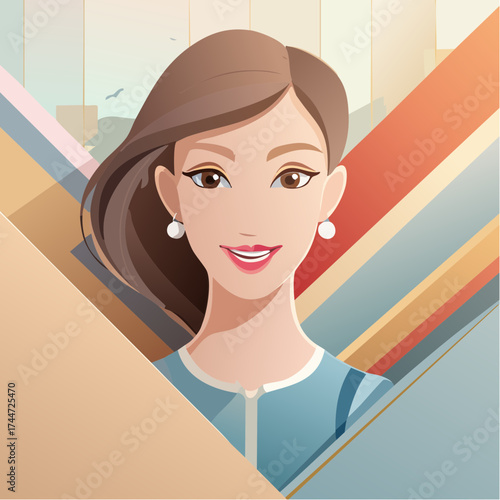 Eclectic collage portrait of a young woman with trendy paper composition