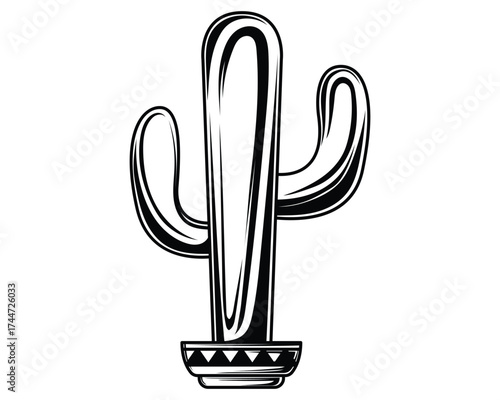 mexican cactus black shape icon silhouette vector flat illustration design on white background