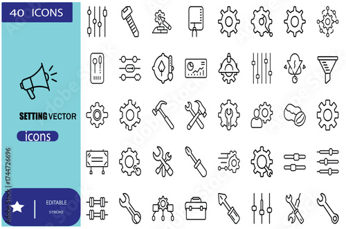 setting vector icons bundle set