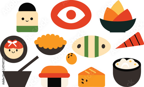 Vibrant asian food vector collection sushi ramen delicacies scalable eps icon set