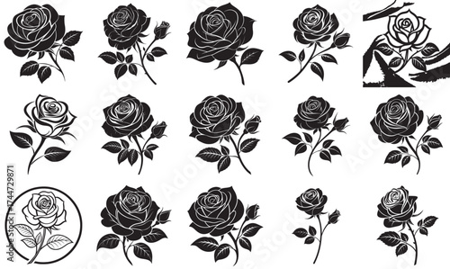 Classic Rose Silhouettes – Elegant Black Floral Vector Pack
