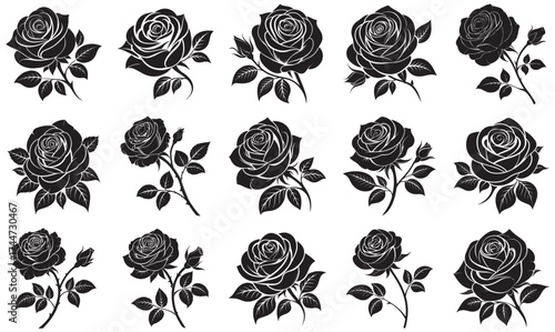 Floral Design Elements – Black Rose Silhouette Vector Collection