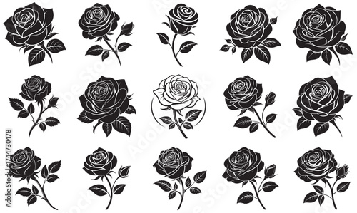 Floral Silhouette Vector Collection – Elegant Black Rose Designs