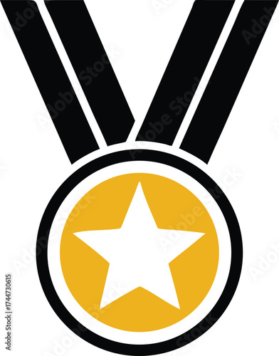 Gold star medal with black ribbon award achievement recognition champion winner symbol vector