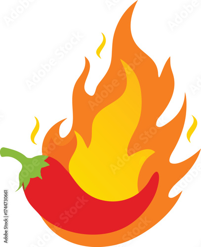 Fiery red chili pepper ignited in flames expressing intense heat and spice vector