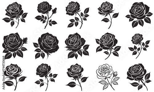 Floral Silhouette Vector Collection – Elegant Black Rose Designs