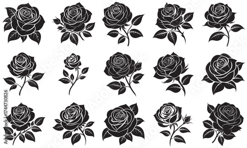 Floral Silhouette Vector Collection – Elegant Black Rose Designs
