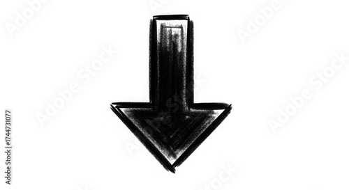 Hand drawn arrow pointing down isolated on transparent background, sketch style