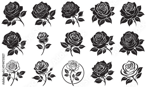 Rose Flower Silhouettes – Romantic Floral Vector Bundle