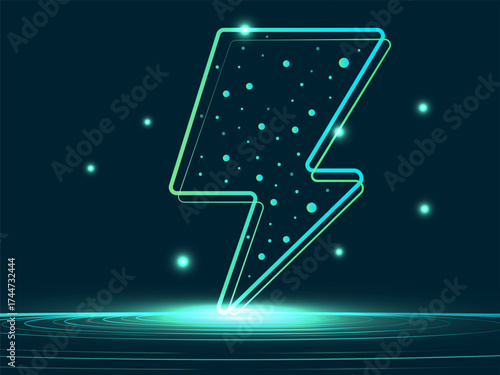 Electric Vehicle battery charging Interface with Futuristic Lightning Bolt outline symbols dots energy moving green light effect vector design concept. EV charging design for Electric Car, infographic