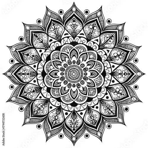 Complex mandala pattern with intricate floral and geometric designs complex