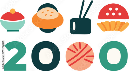 Asian food collection vector illustration sushi ramen delicious icons scalable eps