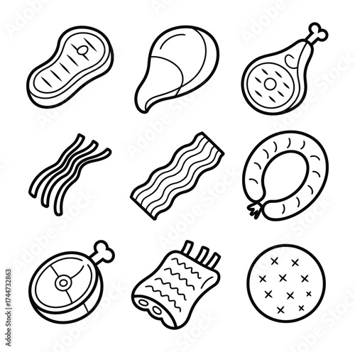 Meat cuts icons steak chicken leg