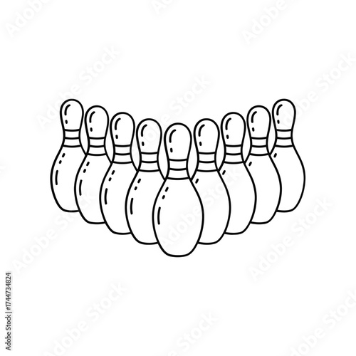 Hand drawn bowling pins arranged in a triangle formation