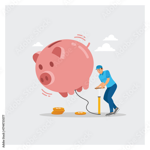 Entrepreneurs Inflate Piggy Banks to Make Them Bigger for Savings.