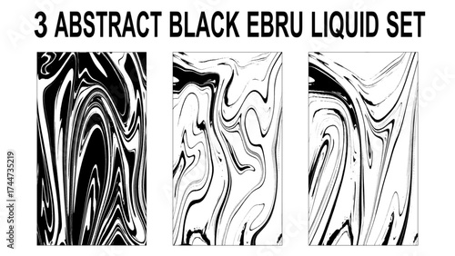 
Luxury black & white ART in Eastern style. Natural Pattern set. The ancient art of Japanese marbling. Gouache painting- can be used as a trendy background.
