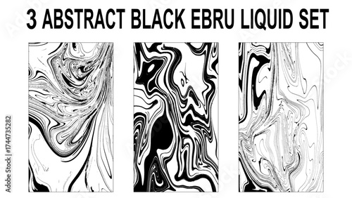 
Luxury black & white ART in Eastern style. Natural Pattern set. The ancient art of Japanese marbling. Gouache painting- can be used as a trendy background.